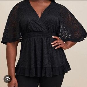 Torrid Black Lace V-Neck Blouse